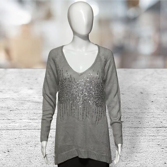 Matty M Gray Sequin Accents Long Sleeve - Picture 2 of 7